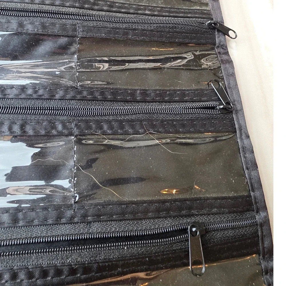 Black Hanging Jewelry Organizer Zippered Clear Pockets‎ Travel Storage 23x13 S3